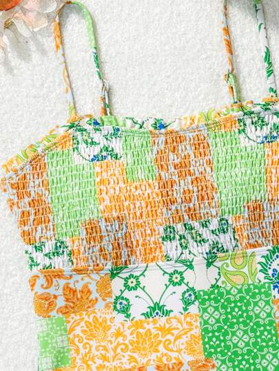 مايوه حريمي قطعة واحدة Swim بدلة سباحة نسائية كاملة الطول بتصميم V الرقبة الحالك مع نقشة زهرية على طراز الأعياد والإجازات، طباعة نمط عشوائي الألوان صيفي