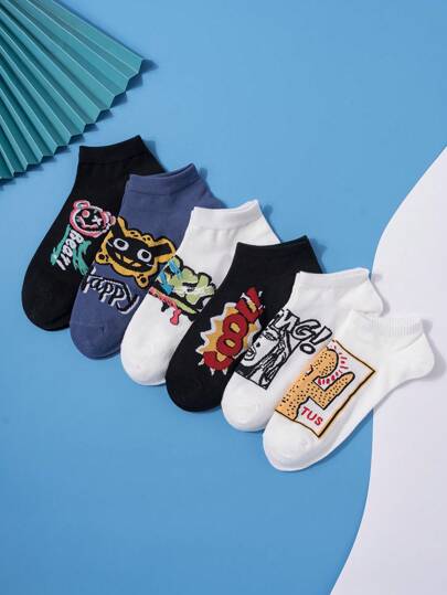 10 أزواج/توصيل عشوائي جوارب قصيرة للاستخدام اليومي بشخصية رجل كرتونية حروف ممتعة بنمط رقمي للشارع، للجيم