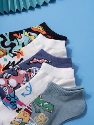 10 أزواج/توصيل عشوائي جوارب قصيرة للاستخدام اليومي بشخصية رجل كرتونية حروف ممتعة بنمط رقمي للشارع، للجيم