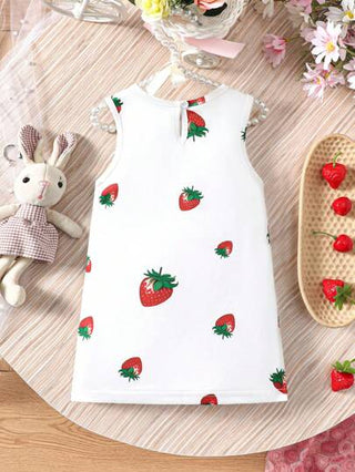 فساتين بيبي فستان أنيق بدون أكمام لطفلة صغيرة بطبعة فراولة لفصل الصيف