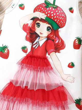 فساتين بيبي فستان أنيق بدون أكمام لطفلة صغيرة بطبعة فراولة لفصل الصيف