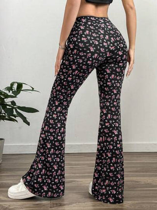 SHEIN EZwear سروال مطبوع بنقوش زهور بشكل متناثر مصنوع من الصوف محبوك لربيع وخريف، ملابس رمضان للنساء