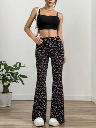 SHEIN EZwear سروال مطبوع بنقوش زهور بشكل متناثر مصنوع من الصوف محبوك لربيع وخريف، ملابس رمضان للنساء