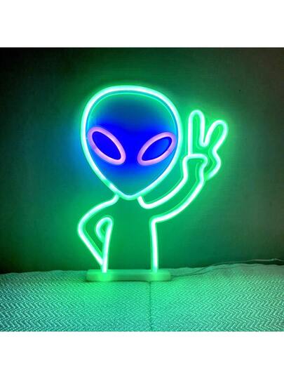 قطعة واحدة ضوء ديكوري بصمة اليد الفضائية الفلورية الخضراء LED، بمقاس 11.3 * 8.7 * 0.7 بوصة، 28.8 * 22.2 * 1.8 سم، يعمل بالبطارية أو USB، ديكور للمكتب أو الحائط، مناسب لغرفة فتاة، الغرفة، البار، الحديقة، حفلة عيد الميلاد، عيد الحب، عيد الأم، ديكور المنزل و