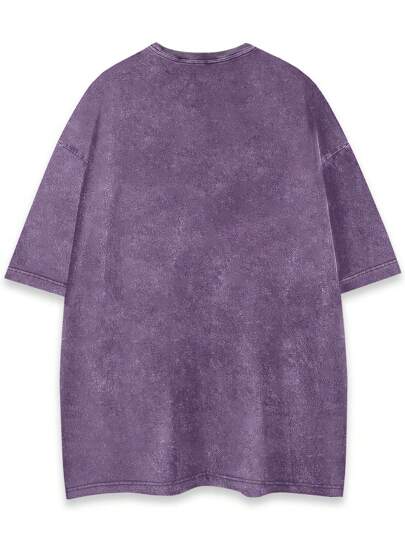 Manfinity EMRG تيشيرت كاجوال صيفي مناسب للرجال بقصة فضفاضة وأكتاف منخفضة مع طباعة حرفية ورسم لوحة