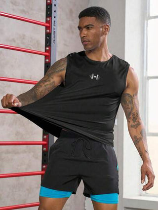 Manfinity Sport PWRUP ملابس علوية رياضي مطبوع عليه أثقال طراز خطيب للرجال