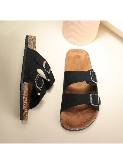 شبشب من الفلين النسيجي المسطح بإبزيم أنيق بأسلوب العطلات البحرية لكل الجنسين الذين يحبون الأناقة في الخارج والترفيه في الشاطئ في الصيف