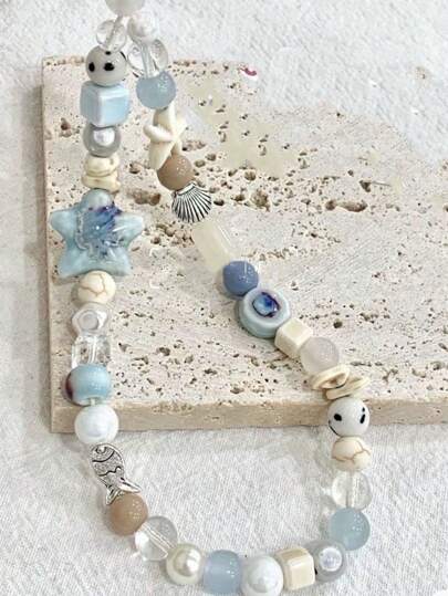 سلسلة هاتف على شكل نجمة بلون أزرق من نسيم البحر الصيفي، أشرطة علوية CCD، قلادة DIY، حبل كاميرا مانع للفقدان، هدايا زرقاء للأم والأسرة والأصدقاء وأعياد الميلاد والعطلات