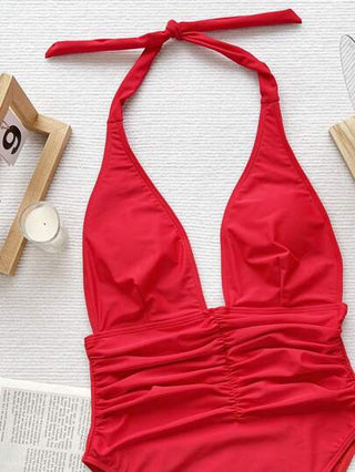 مايوه حريمي قطعة واحدة Swim ملابس سباحة قطعة واحدة للنساء، رقبة عميقة الخط، مركمة ومربوطة في الأمام، موديل صيفي