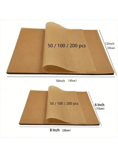 أوراق خبز من الورقة ورقة مقطعة مسبقًا بعدد 50/100/200، أبيض غير مبيض، بمقاس 6x8/12x16 بوصة، مناسبة للخبز والطهي والشواء والقلي والبخار - غير لاصقة، مناسبة لمعظم المقالي العادية