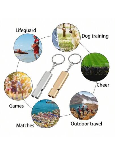 1/2 صفارة تدريب الطيور محمولة من الألومنيوم بأمان لمناطق التنزه والتخييم والطوارئ مفتاح سلسلة أداة متعددة الوظائف صفارة بأنبوبتين للمناورات والتمارين والألعاب والمفاجآت هدية للأصدقاء