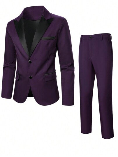 SHEIN Manfinity Mode بدلة رجالية يومية للسفر و العمل المكونة من جاكيت و بنطلون بأكمام طويلة و تصميم اللون الحجري لفصل الشتاء