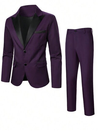 SHEIN Manfinity Mode بدلة رجالية يومية للسفر و العمل المكونة من جاكيت و بنطلون بأكمام طويلة و تصميم اللون الحجري لفصل الشتاء