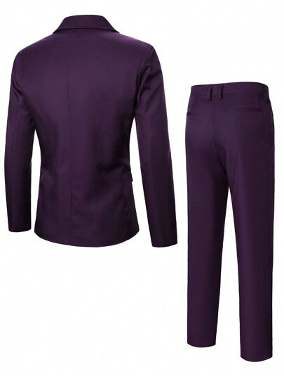 SHEIN Manfinity Mode بدلة رجالية يومية للسفر و العمل المكونة من جاكيت و بنطلون بأكمام طويلة و تصميم اللون الحجري لفصل الشتاء