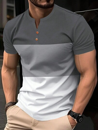 Manfinity Homme تي شيرت رجالي قصير الأكمام ويتميز ب مقاس أطراف على الياقة مع كتلة الألوان للإرتداء اليومي العارض في الربيع والصيف