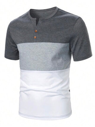 Manfinity Homme تي شيرت رجالي قصير الأكمام ويتميز ب مقاس أطراف على الياقة مع كتلة الألوان للإرتداء اليومي العارض في الربيع والصيف