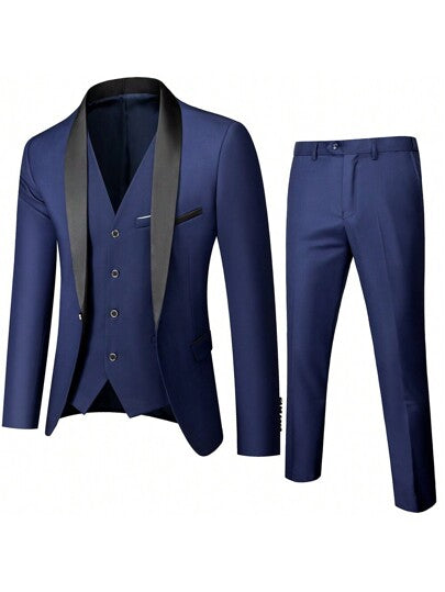 بدلة رجالية رفيعة مكونة من 3 قطع تناسب الأعمال والشبكات الرسمية والحفلات، بليزر رجالي لحفلات الزفاف عالي الجودة، كما يحتوي على سراويل وسترة وجاكيت