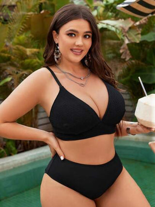 Swim Lushoire ملابس علوية بيكيني كبيرة الحجم مجوفة، بدون حمالات، بياقة V، ملابس شاطئ صيفية