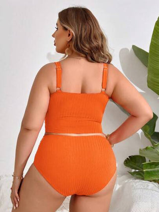 Swim Lushoire طقم تانكيني مخملي صلب مطوي الحجم الزائد للشاطئ في الصيف