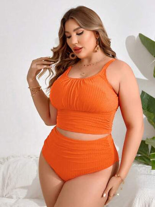 Swim Lushoire طقم تانكيني مخملي صلب مطوي الحجم الزائد للشاطئ في الصيف