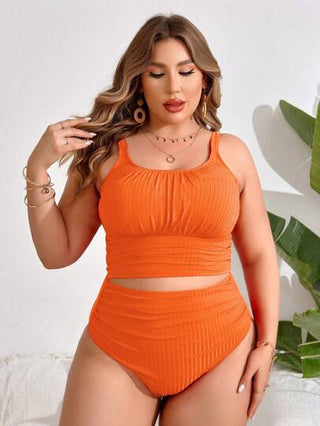 Swim Lushoire طقم تانكيني مخملي صلب مطوي الحجم الزائد للشاطئ في الصيف