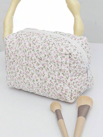 حقيبة مكياج مبطنة بزهور زيبر، حقيبة تخزين مزينة بطباعة الزهور، حقيبة اكسسوارات للمكياج، حقيبة تجميل للسفر والمدرسة، حقيبة مستحضرات تجميل ذات سعة كبيرة، مستلزمات الأعياد والشتاء، أداة تنظيم المكياج