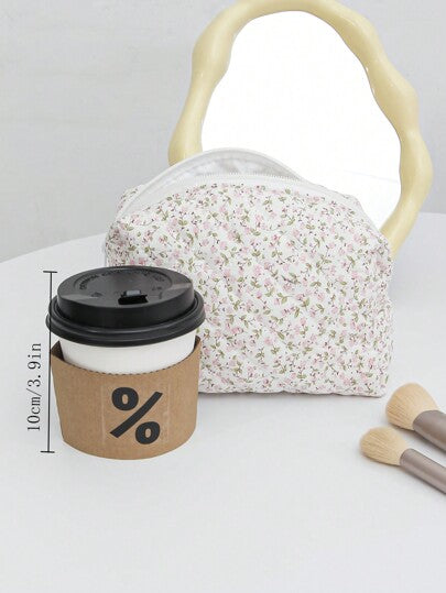 حقيبة مكياج مبطنة بزهور زيبر، حقيبة تخزين مزينة بطباعة الزهور، حقيبة اكسسوارات للمكياج، حقيبة تجميل للسفر والمدرسة، حقيبة مستحضرات تجميل ذات سعة كبيرة، مستلزمات الأعياد والشتاء، أداة تنظيم المكياج