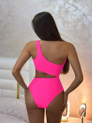 مايوه حريمي قطعة واحدة Swim مايوه نسائي من قطعة واحدة مع عنق منكمش ومفتوح من الكتف الواحد بتصميم حفريات ملونة