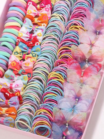 مجموعة مكونة من 266قطعة من لاصقات الشعر الملونة للفتيات، اكسسوارات شعر جميلة على شكل أحزمة شعر، مجموعة مطاطية من الشرائط لتصفيف الشعر المرفوع