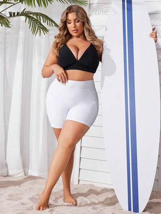 Swim SPRTY شورت البيكيني للمقاسات الكبيرة الصيفي بلون سادة مع جيب