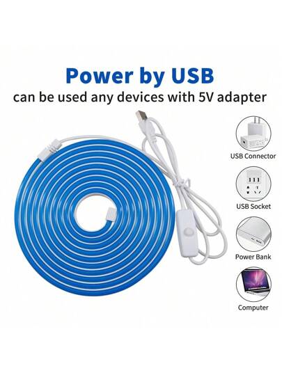 لفة واحدة من شريط الضوء النيوني المرن، بطول يتراوح من 0.5م إلى 5م ، 5 فولت USB، ذو زر تشغيل ، شريط إضاءة LED ثابت اللون، مناسب لغرفة النوم والصالة والحمام والحفلات والزينة الخارجية DIY