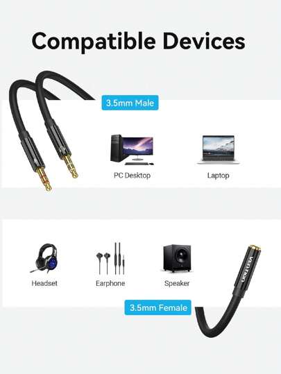 معزز للسماعة والميكروفون من VENTION، محول صوت مقسم Y من ذكر 3.5 مم إلى أنثى 3.5 مم مزدوجة، ملحق سماعات مستقيم لأنظمة CTIA لأجهزة الكمبيوتر والمحولات والأجهزة المحمولة وأجهزة PS4 والألعاب