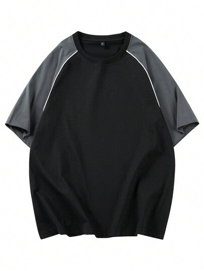 تي شيرت تيشيرت رجالي عصري عارض بأكمام قصيرة وتصميم بالألوان الأمريكية المتداخلة للإستخدام اليومي