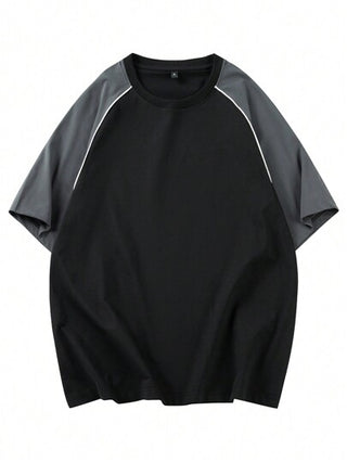 تي شيرت تيشيرت رجالي عصري عارض بأكمام قصيرة وتصميم بالألوان الأمريكية المتداخلة للإستخدام اليومي