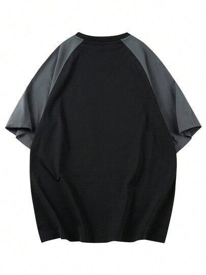 تي شيرت تيشيرت رجالي عصري عارض بأكمام قصيرة وتصميم بالألوان الأمريكية المتداخلة للإستخدام اليومي