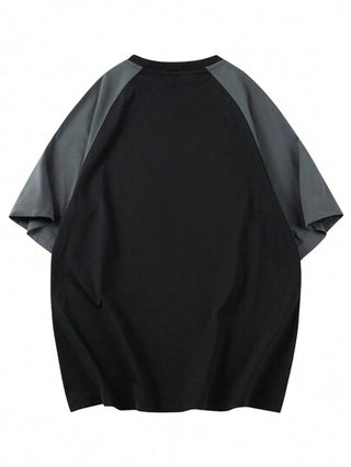 تي شيرت تيشيرت رجالي عصري عارض بأكمام قصيرة وتصميم بالألوان الأمريكية المتداخلة للإستخدام اليومي