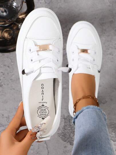 أحذية رياضية عارضة ومريحة للرياضة اليومية والاستخدام العادي للنساء بمقدمة مستديرة ، عالية الجودة، مع قفل مطلي بالذهب ورباط علوي