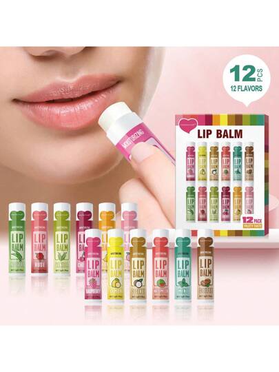 مجموعة مرطبات شفاه برائحة 12 نكهة، 5 جرام ترطيب عميق مغذي يفتح لون الشفاه هدية للجنسين للنساء والأمهات