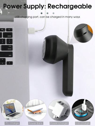 أداة محمولة لإزالة الكتل والفُر والوبر الكهربائية القابلة لإعادة الشحن، فعالة وسريعة لإزالة الكرات الصغيرة والكتل عن الملابس والأثاث والسجاد (قطعة واحدة سوداء)