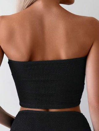 Swim Basics بكيني بتصميم محدث للصيف للنساء، طقم لاعلى وسفل لبس الشاطئ ثنائي اللون ، علوي مطوي لأعلى وسفلي بتصميم بسيط
