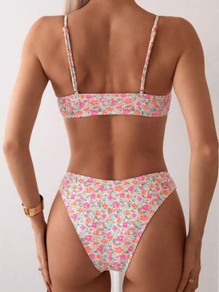 Swim مجموعة بيكيني بطبعات الأزهار للنساء لعطلة الصيف في الشاطئ ، ملابس سباحة منفصلة وأنيقة