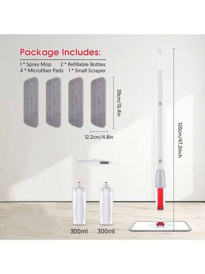 مجموعة واحدة من ممسحة رذاذ الألياف الدقيقة لتنظيف الأرضيات الخشبية، ممسحة الأرضيات الجافة والرطبة مع 2 زجاجة يمكن إعادة تعبئتهما و4 وسادات ممسحة يمكن غسلها وإعادة استخدامها، ممسحة صغيرة للمطبخ للأرضيات الخشبية والبلاط والفينيل واللامينيت