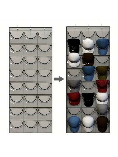 قطعة واحدة - حقيبة تخزين قبعات البيسبول ذات 24 جيب، حامل قبعات علوي من الباب، منظم ورف لحماية وعرض القبعات