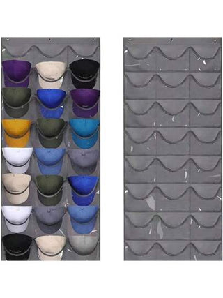 قطعة واحدة - حقيبة تخزين قبعات البيسبول ذات 24 جيب، حامل قبعات علوي من الباب، منظم ورف لحماية وعرض القبعات