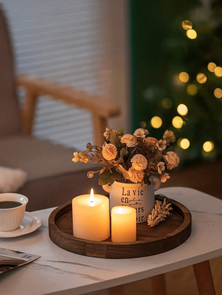 قاعدة خشبية زخرفية عتيقة بحجر شمعة دائري، صينية تخزين مكتبية للمزرعة، مناسبة للأعياد والحفلات وديكور المطبخ، هدية عيد الميلاد