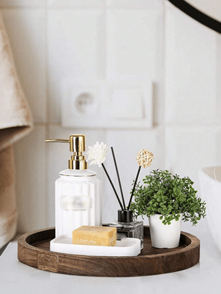 قاعدة خشبية زخرفية عتيقة بحجر شمعة دائري، صينية تخزين مكتبية للمزرعة، مناسبة للأعياد والحفلات وديكور المطبخ، هدية عيد الميلاد