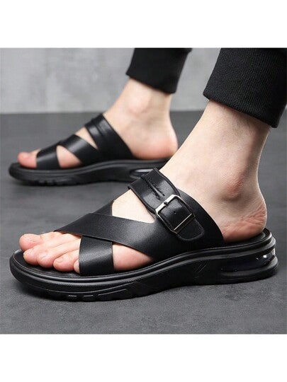 صنادل رجالية صيفية 2024 خارجية مضادة للانزلاق خفيفة الوزن ذات نعل طري، صنادل واستخدام مزدوج للشاطئ للرجال ذوي المقاسات الكبيرة
