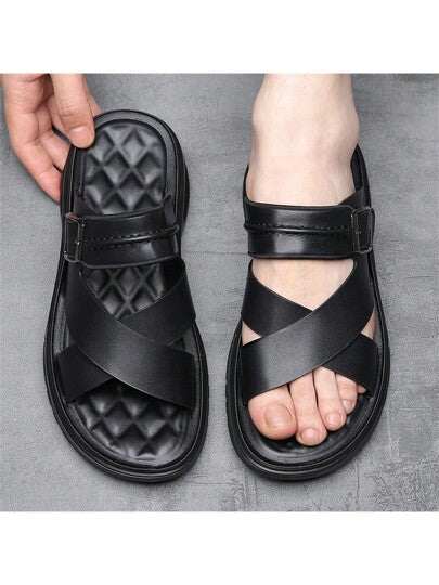 صنادل رجالية صيفية 2024 خارجية مضادة للانزلاق خفيفة الوزن ذات نعل طري، صنادل واستخدام مزدوج للشاطئ للرجال ذوي المقاسات الكبيرة