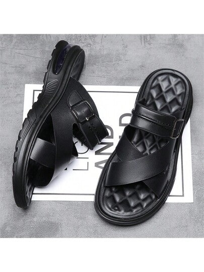 صنادل رجالية صيفية 2024 خارجية مضادة للانزلاق خفيفة الوزن ذات نعل طري، صنادل واستخدام مزدوج للشاطئ للرجال ذوي المقاسات الكبيرة