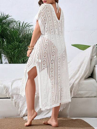 Swim Lushoire فستان طويل مستقيم بأكمام الخفاش بلون سادة لمناسبات الشاطئ في الصيف للمقاسات الكبيرة